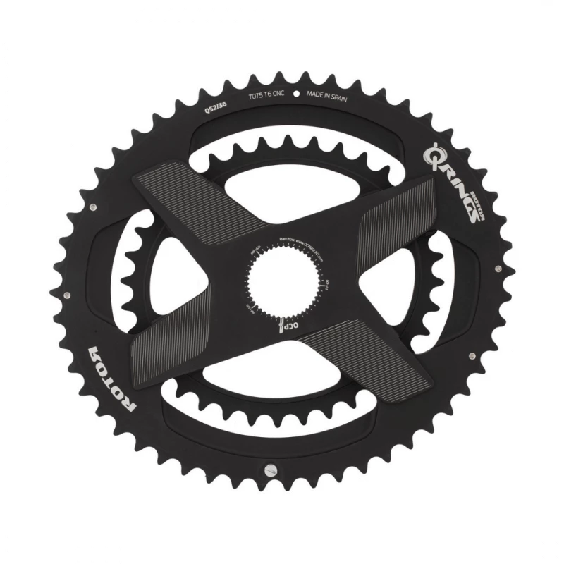 Platos Rotor Aldhu 3D+ QRings Spidering Aero Negro 52/36 3 Platos Rotor Aldhu 3D+ QRings Spidering Aero Negro 52/36